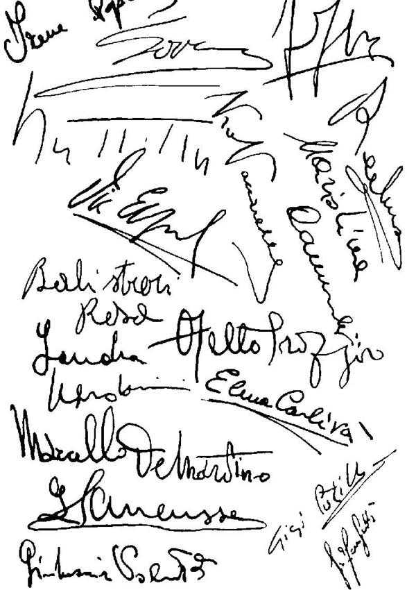 Vari autografi, dall'albo d'oro della Caverna - fine '60, primi '70